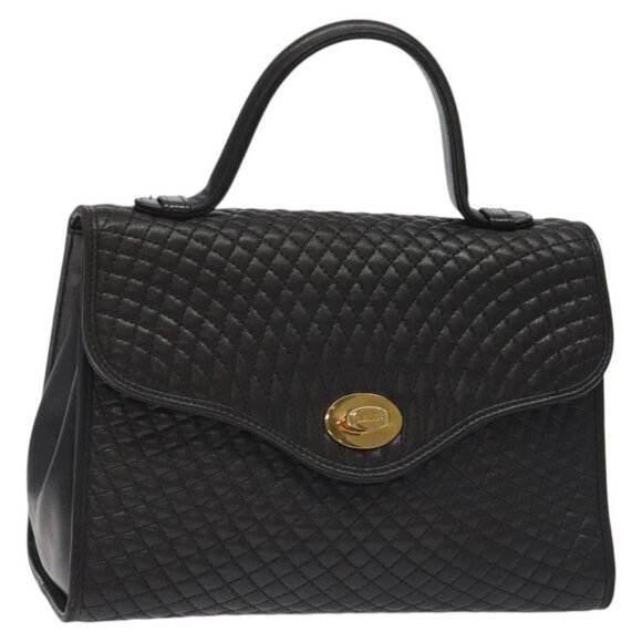 BALLY Hand Bag Leather Black Gold Auth BA2909 - Picture 1 of 16